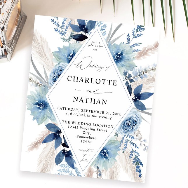 Budget Dusty Blue Boho Blommigt Bröllop Flygblad (Skapare uppladdad)