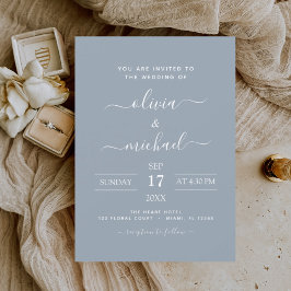 Budget Dusty Blue Bröllop Modern Typografi Flygblad