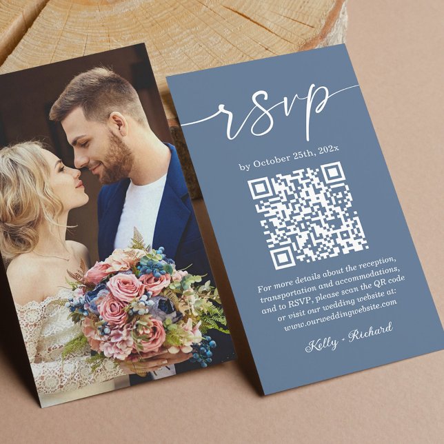 Budget Dusty Blue Bröllop Online OSA QR-kod Tilläggskort (Skapare uppladdad)