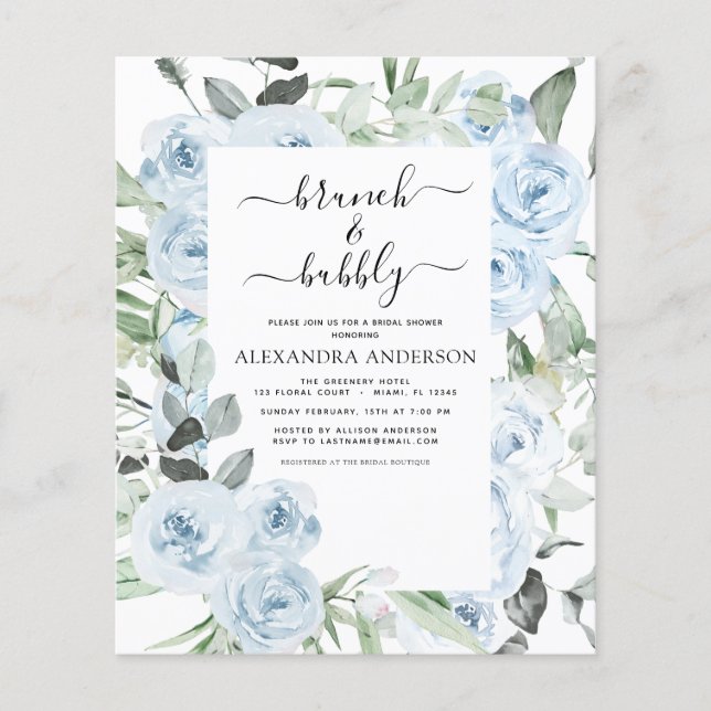 Budget Dusty Blue Brunch & Bubly Möhippa Flygblad (Framsidan)