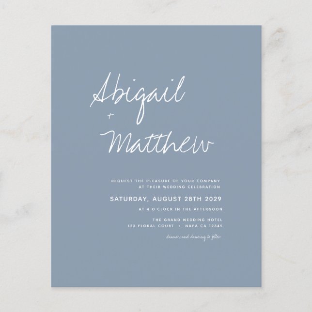 Budget Dusty Blue Enkel Foto Bröllopsinbjudan Flygblad (Framsidan)