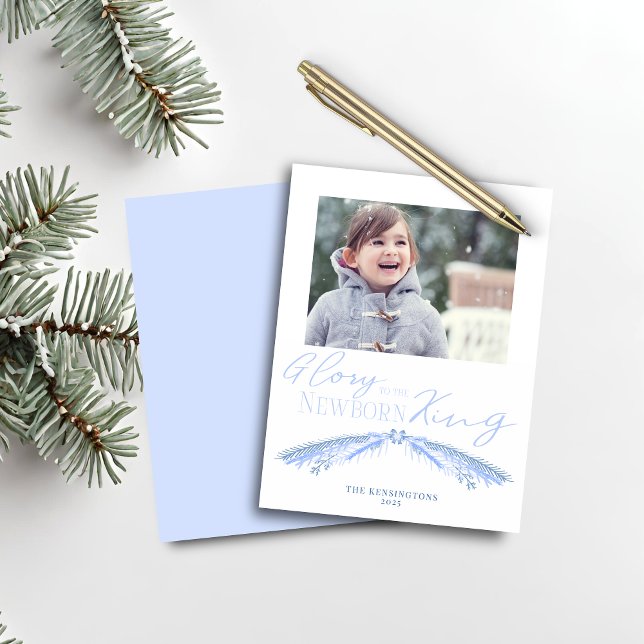 Budget Dusty Blue jul Gräs Helgdag Photo (Budget Dusty Blue Christmas Pine Holiday Photo Card)