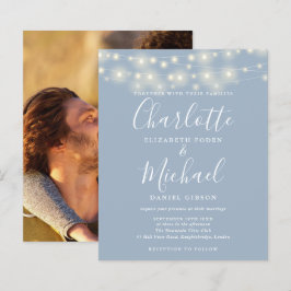 Budget Dusty Blue Ljus Photo Wedding bjudande