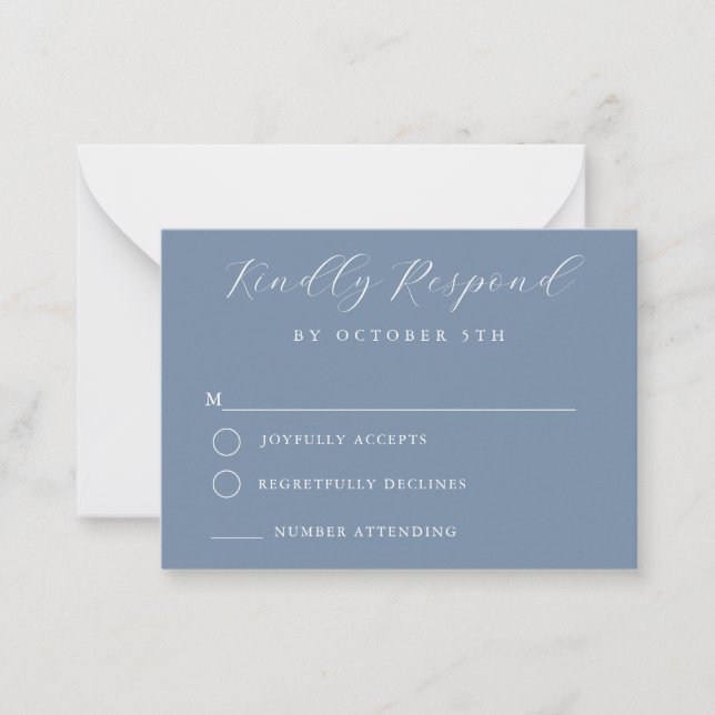 Budget Dusty Blue Minimalist Bröllop OSA Card Anteckningskort (Framsida)