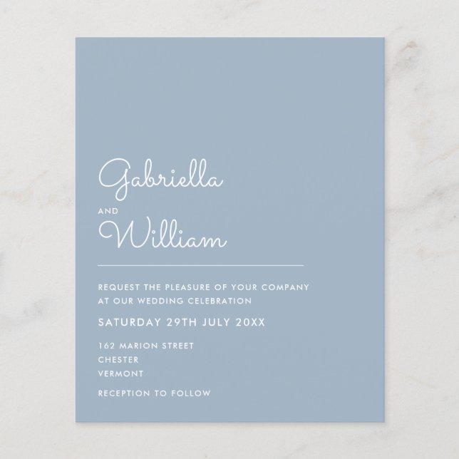 Budget Dusty Blue Minimalist Wedding-inbjudan (Framsida)