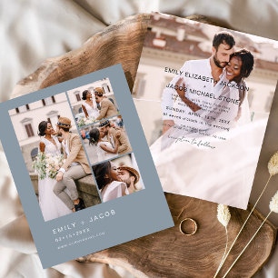 Budget Dusty Blue Minimalist Wedding-inbjudan Flygblad