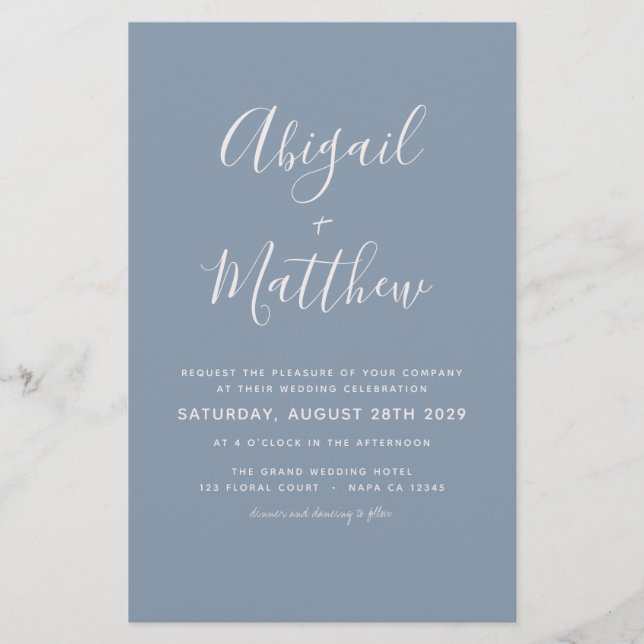 Budget Dusty Blue Modern Photo Wedding-inbjudan Flygblad (Framsidan)