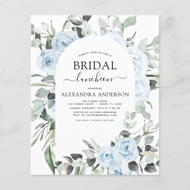 Budget Dusty Blue Möhippa Luncheon Flygblad (Framsidan)