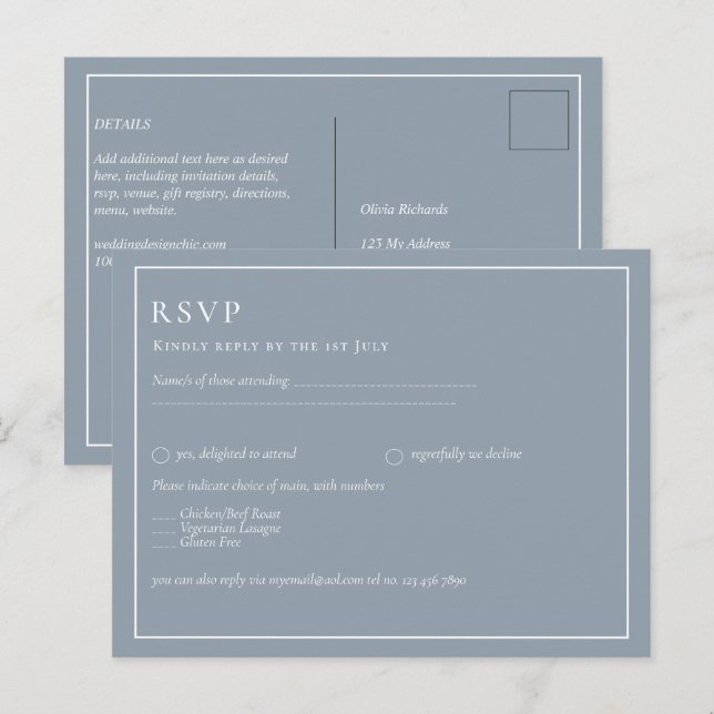 Budget Dusty Blue Monochrome-Bröllop OSA Vykort (Fram/baksida)