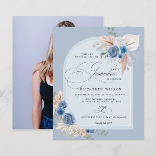 Budget Dusty Blue Pampas Photo Studenten Inbjudan