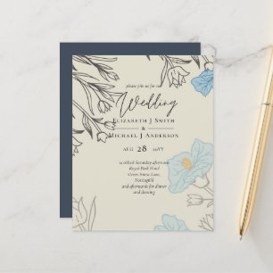 BUDGET Dusty Blue Poppy Magnolia bröllopsinbjudan