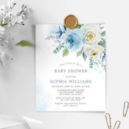 Budget Dusty Blue Ro Baby Shower-inbjudan