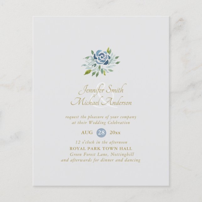 BUDGET Dusty Blue Sage Blommigt Bouquet Bröllop (Framsida)