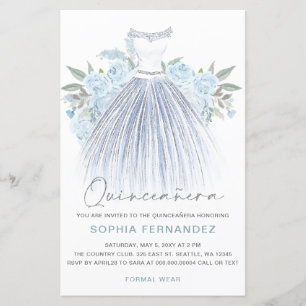 Budget Dusty Blue Silver Dress Quinceañera Inbjuda
