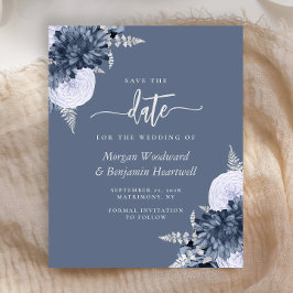 Budget Dusty Blue Silver Floral Save the Date