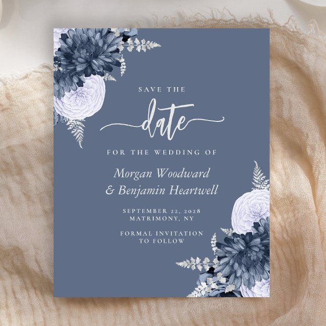 Budget Dusty Blue Silver Floral Save the Date (Skapare uppladdad)