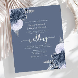 Budget Dusty Blue Silver Floral Wedding Invite