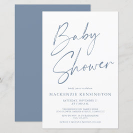 Budget Dusty Blue Simple Script Baby Shower