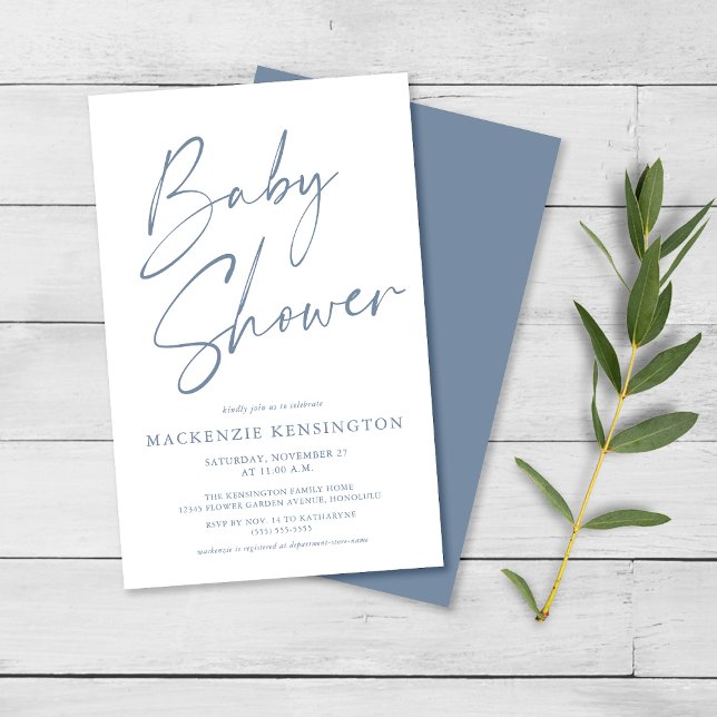 Budget Dusty Blue Simple Script Baby Shower FLYER (Skapare uppladdad)