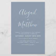 Budget Dusty Blue Simple Wedding-inbjudan