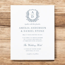 Budget Dusty Blue Vapensköld Monogram Bröllop Phot Flygblad