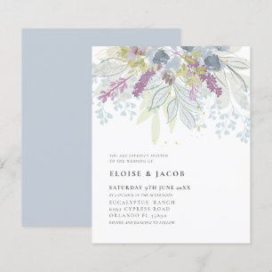 Budget Dusty Blue Watercolor Foliage Bröllop