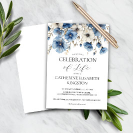 Budget Dusty Blue White Blommigt Memorial Inbjudan