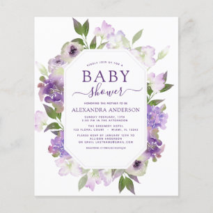 Budget Dusty Lila Blommigt Greenery Baby Shower Flygblad