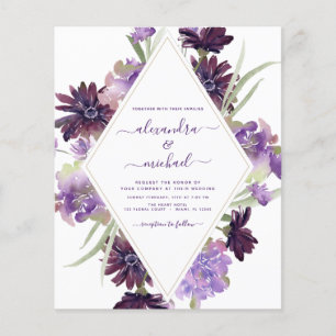 Budget Dusty Lila Bröllop Blommigt Greenery Flygblad