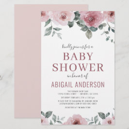 Budget Dusty Ro Blommigt Baby Shower-inbjudan för