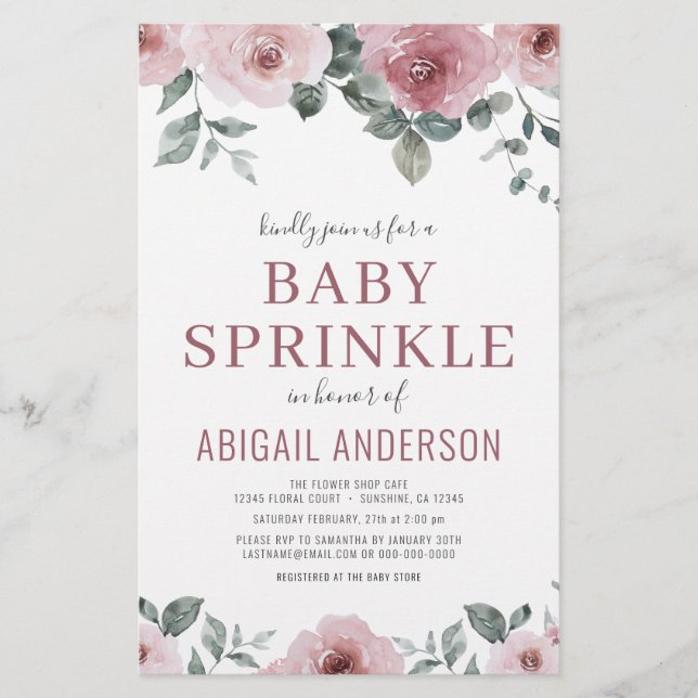 Budget Dusty Ro Blommigt Baby Sprinkle-inbjudan (Framsida)