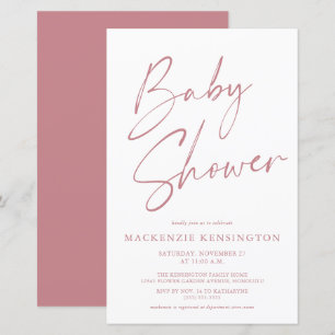 Budget Dusty Ro Mauve Simple Script Baby Shower
