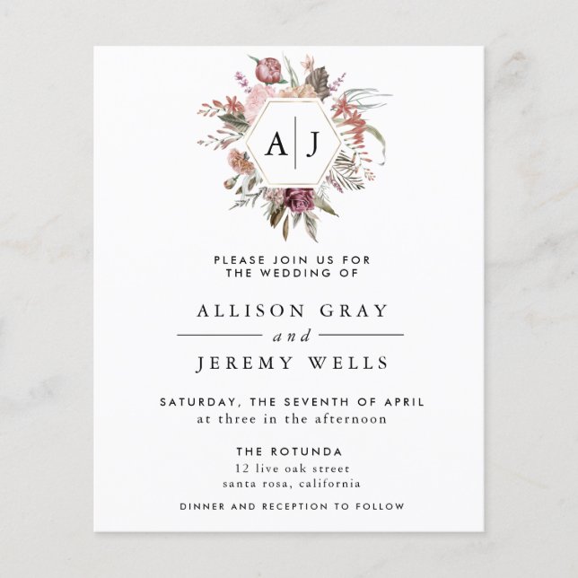 Budget Dusty Ro Monogram bröllopsinbjudan Flygblad (Framsidan)