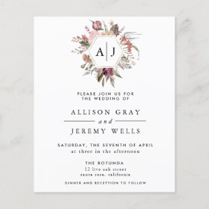 Budget Dusty Ro Monogram bröllopsinbjudan Flygblad