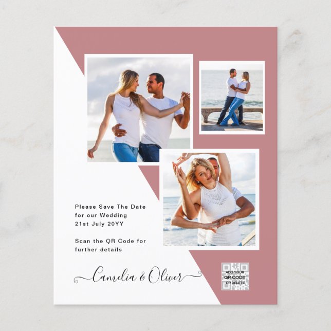 BUDGET Dusty RO Photo Bröllop Spara QR Kod Flygblad (Framsidan)