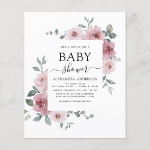 Budget Dusty Ro Rosa Baby Shower Blommigt Flygblad