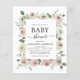 Budget Dusty Ro Rosa Baby Shower Blommigt Greenery Flygblad