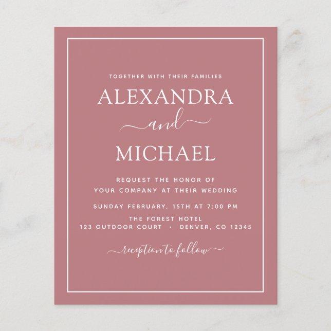 Budget Dusty Ro Rosa Bröllop Modern Typografi (Framsida)