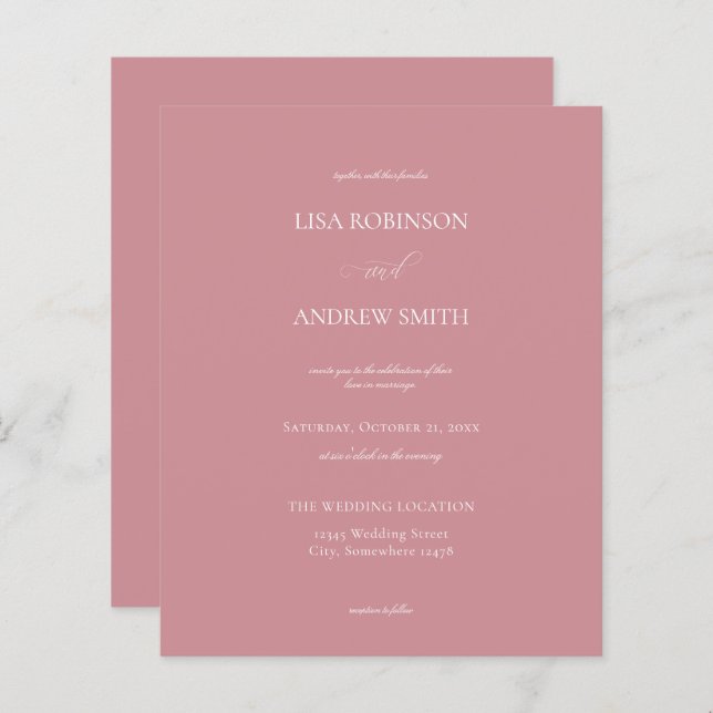Budget Dusty Ro Rosa Calligraphy Bröllop (Fram/baksida)