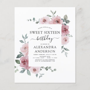 Budget Dusty Ro Rosa Sweet sixteen Birthday Flygblad