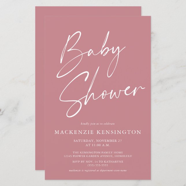 Budget Dusty Ro Simple Script Baby Shower (Fram/baksida)