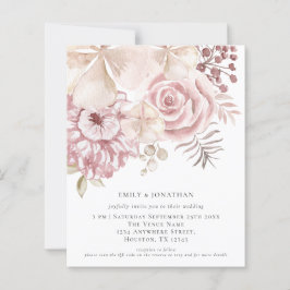 Budget Dusty Rosa Blommigts QR Code Wedding bjudan