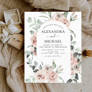 Budget Dusty Rosa Greenery bröllopsinbjudningar