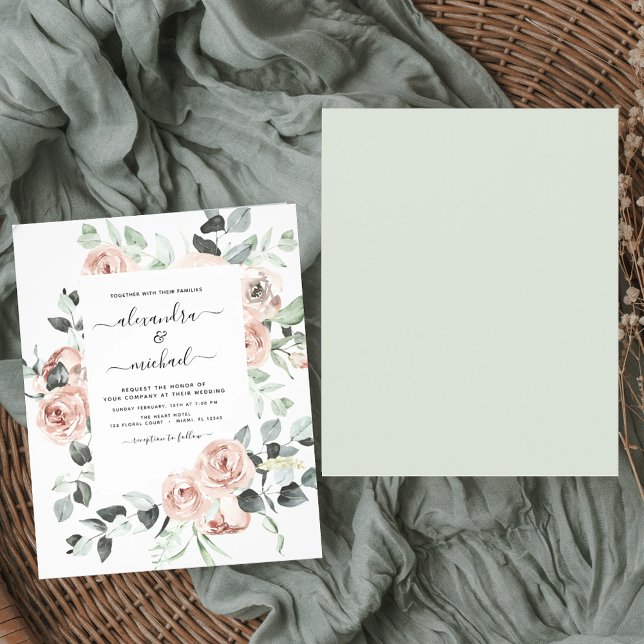 Budget Dusty Rosa Greenery bröllopsinbjudningar Flygblad (Skapare uppladdad)