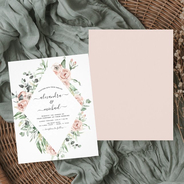Budget Dusty Rosa Greenery Wedding bjudande Flygblad (Skapare uppladdad)