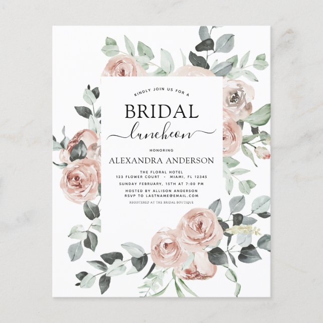 Budget Dusty Rosa Möhippa Luncheon Flygblad (Framsidan)