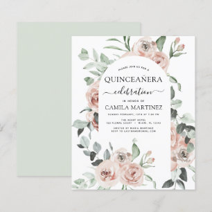 Budget Dusty Rosa Quinceañera-Blommigt - inbjudan