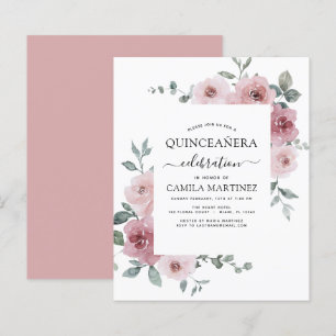 Budget Dusty Rosa Quinceañera-Blommigt - inbjudan
