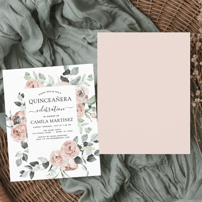 Budget Dusty Rosa Quinceañera-Blommigt - inbjudan (Skapare uppladdad)