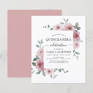 Budget Dusty Rosa Quinceañera-Blommigt - inbjudan